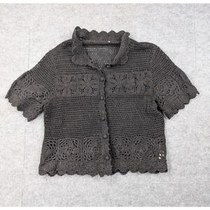 The Great Crochet Polo Top Womens Small Knit Sweater Quiet Luxury Coastal Boho